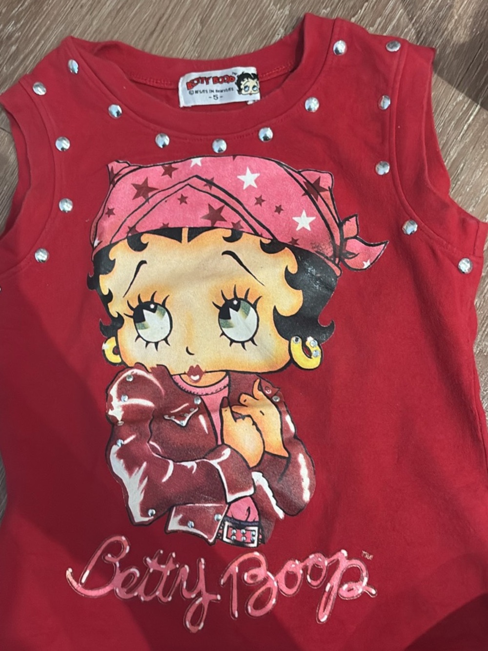 Betty Boop Red Tank Top with Studs and Graphic